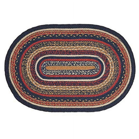 VHC Brands Stratton Jute Oval Rug 20x30 Country Braided Flooring, Navy and Red