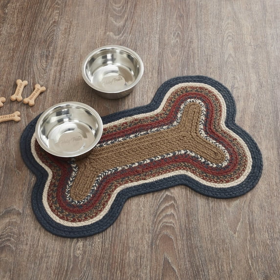 VHC Brands Stratton Indoor/Outdoor Pet Food Mat for Dogs Cats Kitchen Medium Bone Rug 15x23