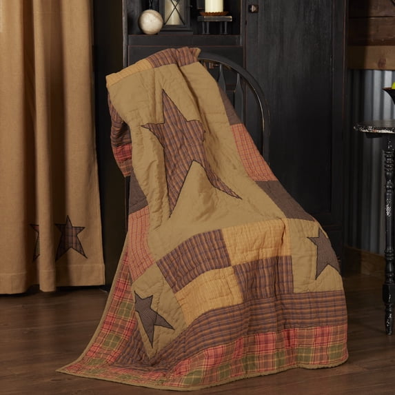 VHC Brands Stratton Primitive 60"x50" Throw Tan Rod Pocket Appliqued Cotton Star Pre-Washed Rectangle Decor