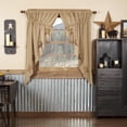 thumbnail image 1 of VHC Brands Stratton Primitive 63"x36"x18" Burlap Star Prairie Panel Pair Tan Rod Pocket Appliqued Cotton Drawstring Ties Window Curtains, 1 of 2