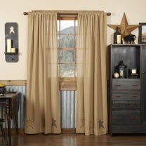 VHC Brands Stratton Burlap Applique Star Panels Set of 2 84x40 Country Curtains, Tan