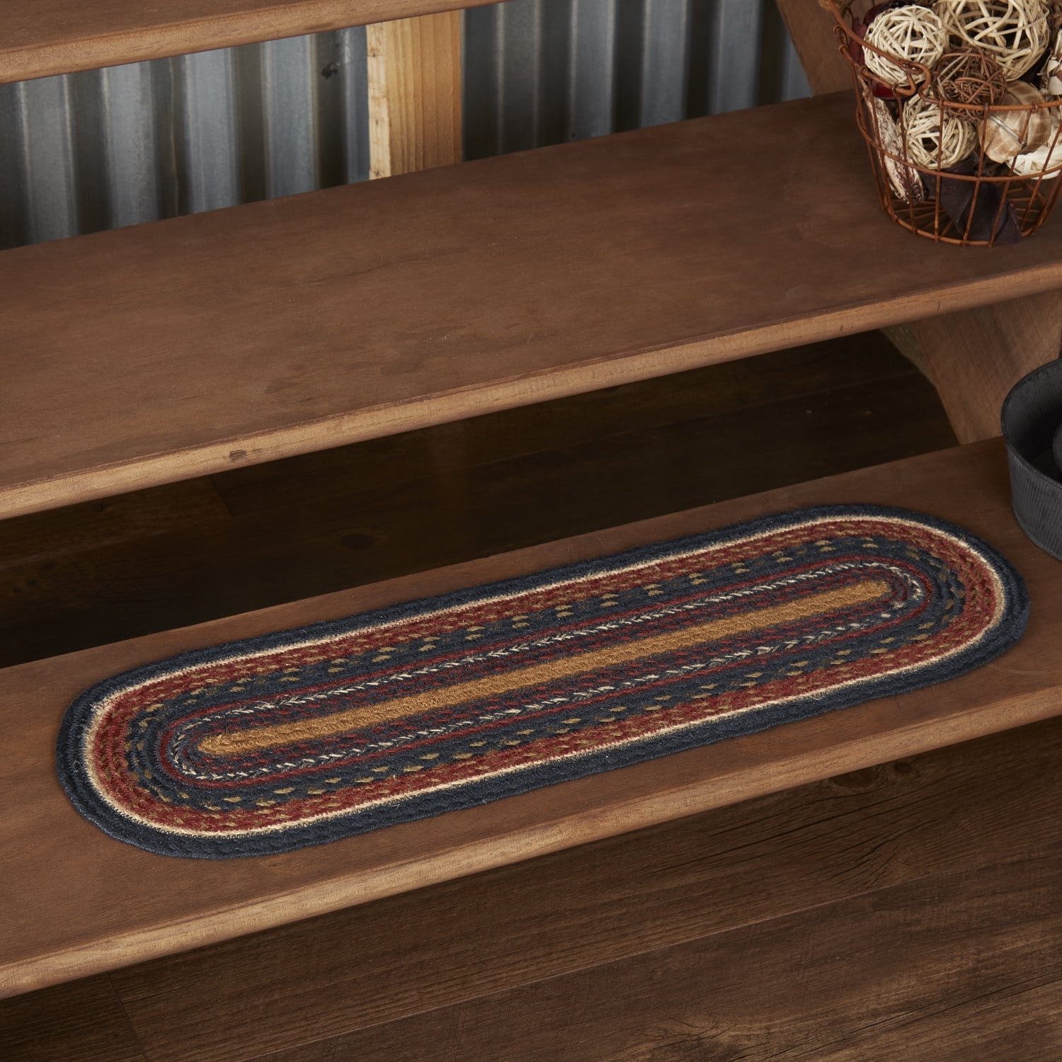 Oval Multicolor Jute and Cotton Stair Tread 8.5" x 27"