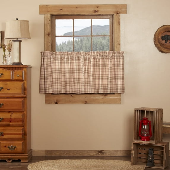 VHC Brands Tacoma Plaid Cotton Rustic Kitchen Curtains Rod Pocket 24x36 Tier Pair, Creme White