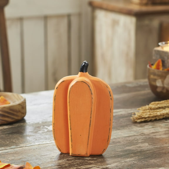 VHC Brands Tall Orange Wooden Pumpkin, Fall and Halloween Home Decor for Tables and Shelves, Indoor Decorations for Tabletop Pumpkin Orange, Country Black, 5x8