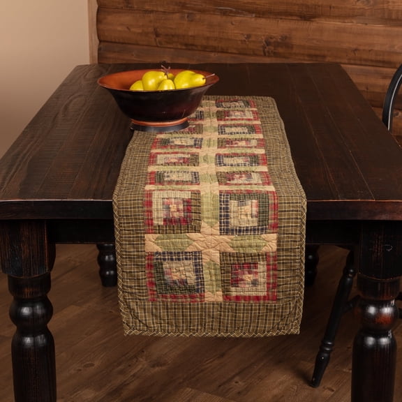 VHC Brands Tea Cabin Rustic 13"x48" Table Runner Green Patchwork Cotton Hand Quilted Rectangle Kitchen Table Decor
