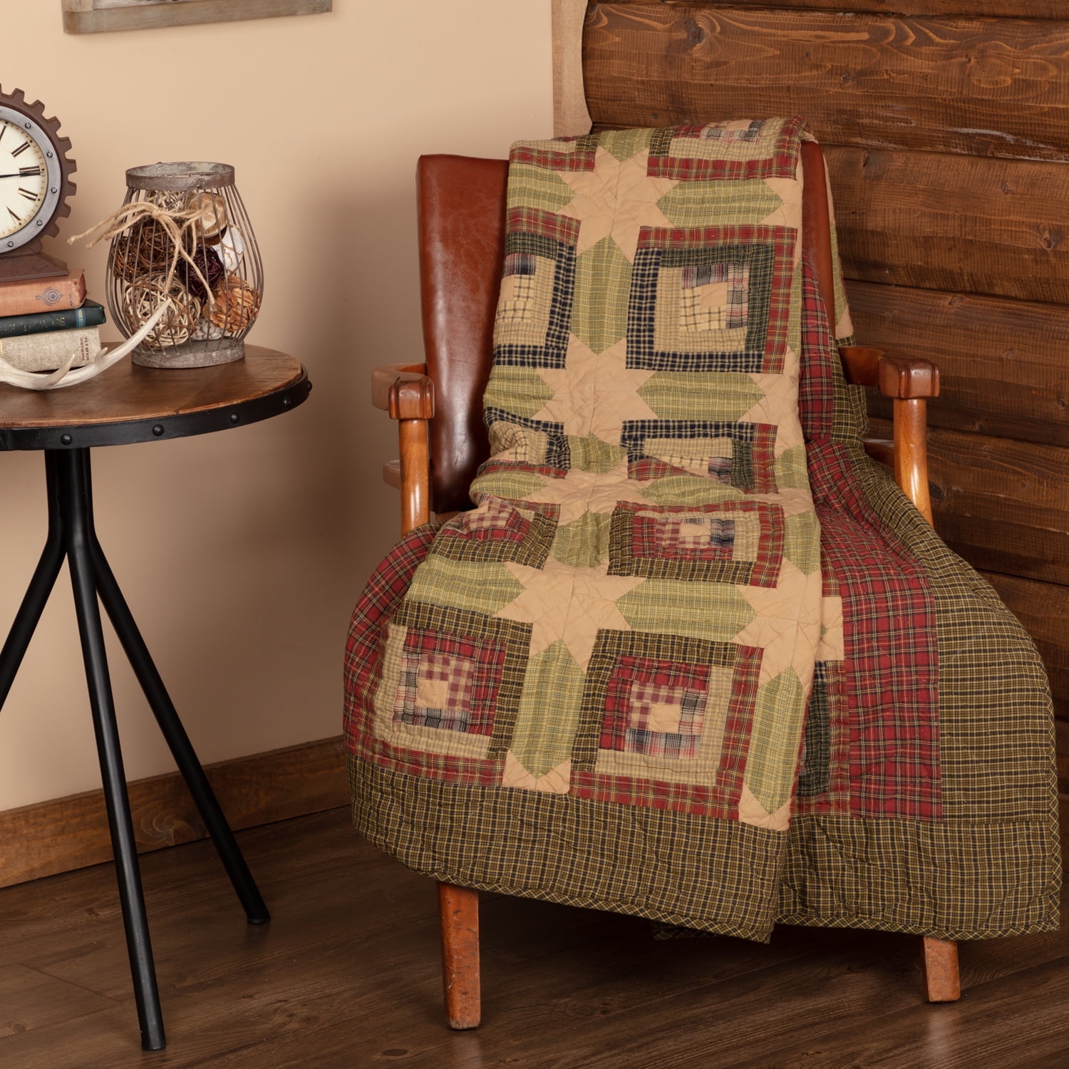 Moss Green and Deep Red Cotton Quilted Throw Blanket