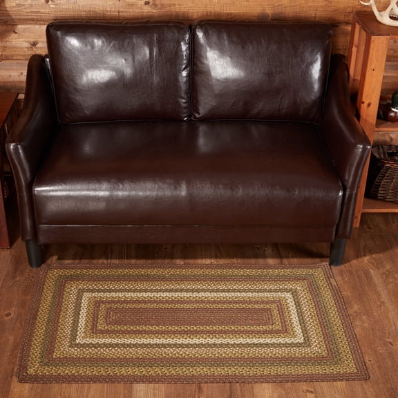 VHC Brands Tea Cabin Rustic Jute Green Striped Accent Rug Rectangle w/ Floor Pad 27"x48"