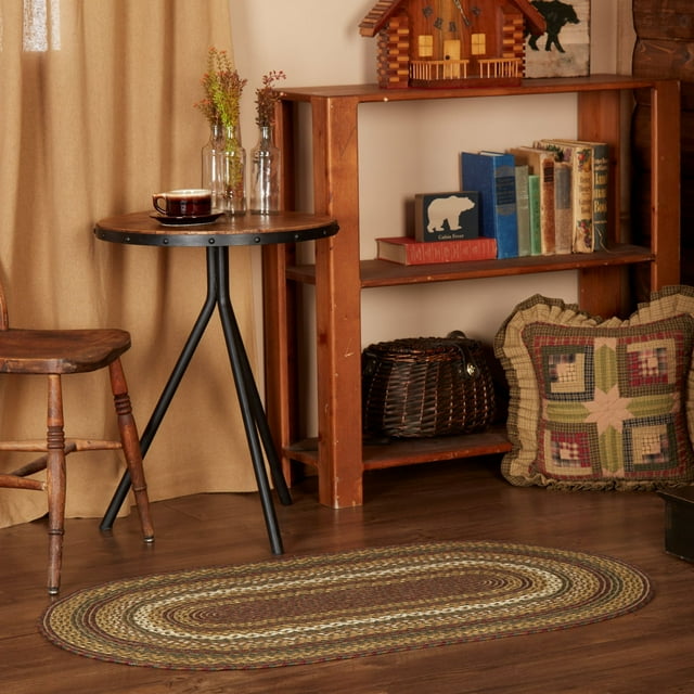 VHC Brands Tea Cabin Rustic Jute Striped Accent Rug Oval w/Pad Floor ...