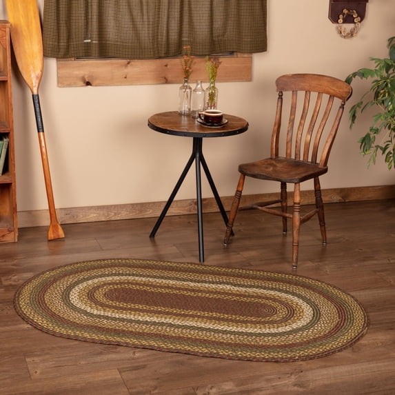 VHC Brands Tea Cabin Rustic Oval Area Rug, Green Jute Striped, Detached Non-Skid Rug pad 36x60