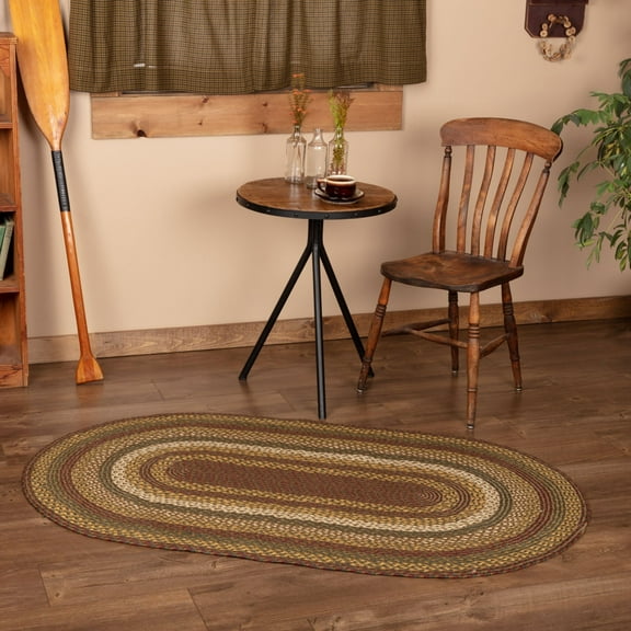 VHC Brands Tea Cabin Rustic Oval Area Rug, Green Jute Striped, Detached Non-Skid Rug pad 36x60