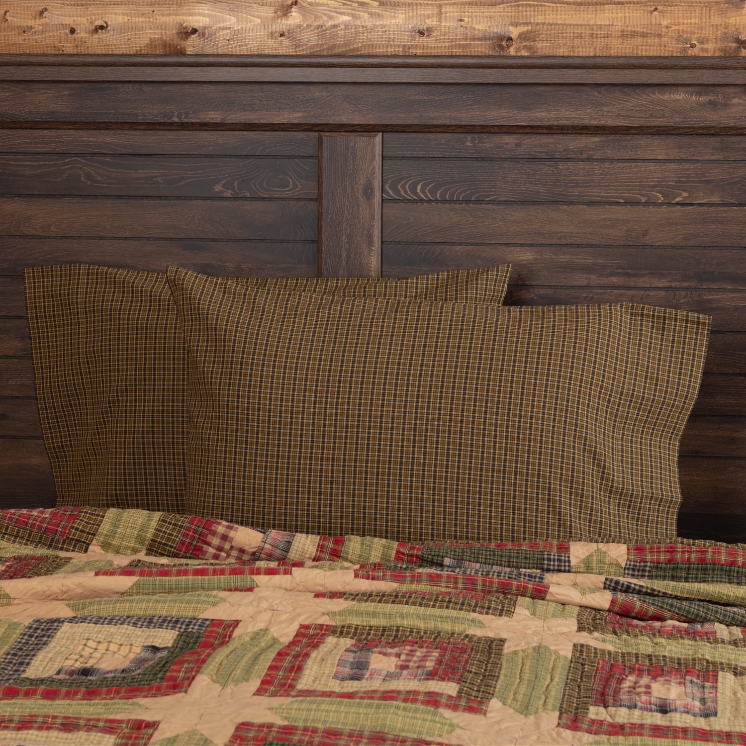 Green Plaid Cotton Standard Pillowcase Set of 2