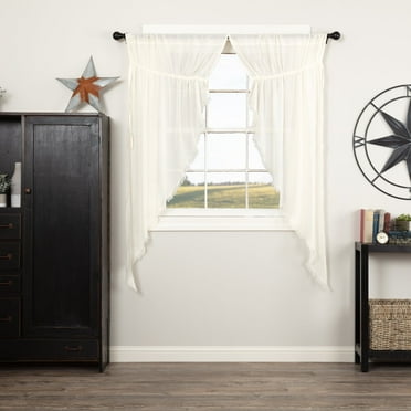 VHC Brands Tobacco Cloth Cotton Fringed Curtains, Antique White (2 Panels)