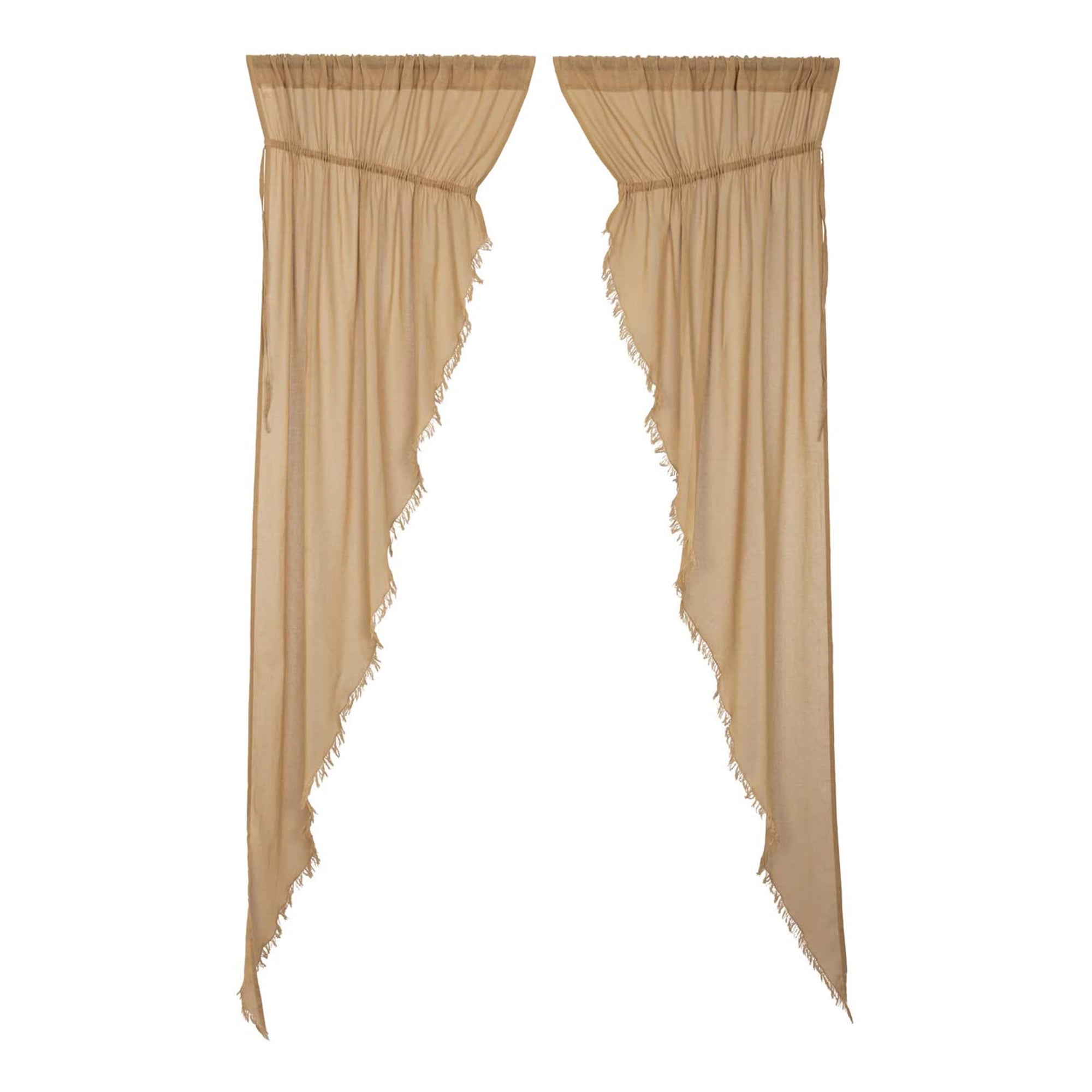 VHC Brands Tobacco Cloth Cotton Fringed Drawstring Curtain Panels