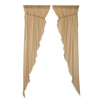 VHC Brands Tobacco Cloth Cotton Fringed Drawstring Curtain Panels, Khaki