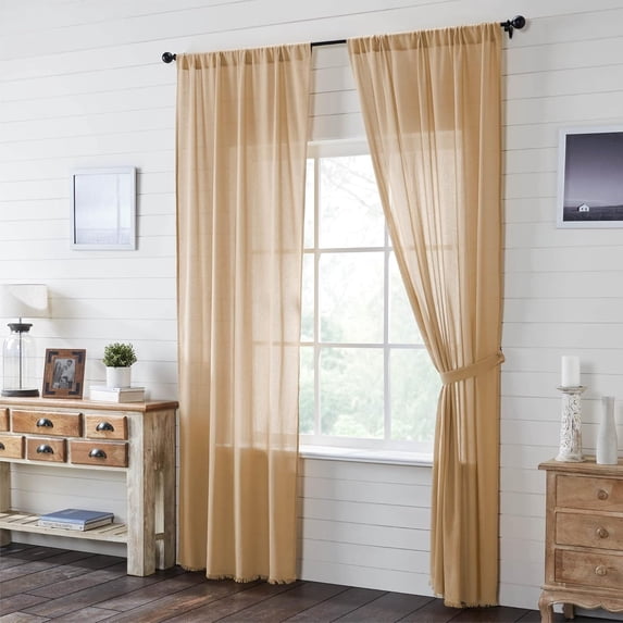 VHC Brands Tobacco Cloth, Farmhouse Curtain Panels, Khaki, 96x40, Set of 2