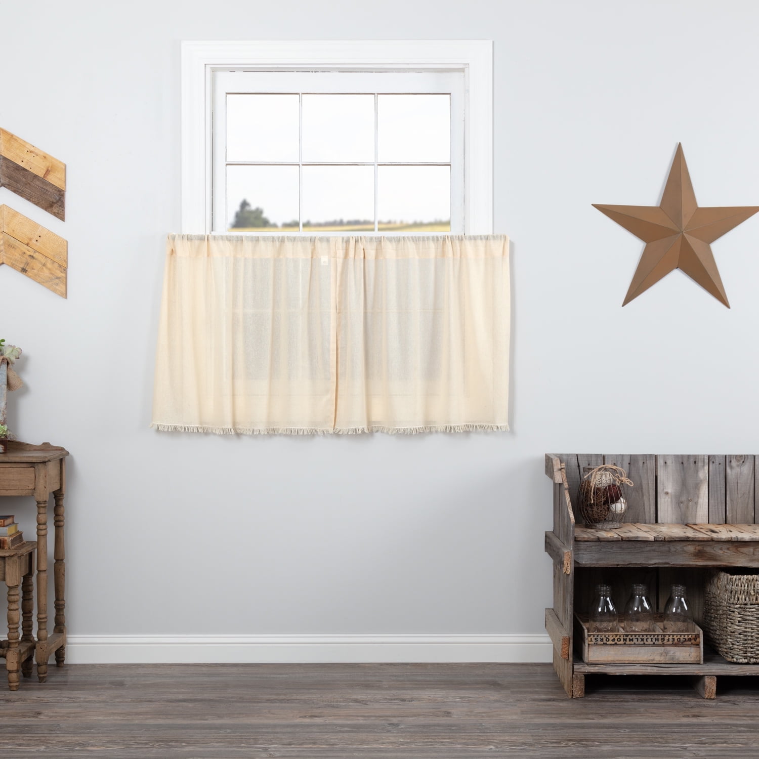 Natural Cream Cotton Sheer Rod Pocket Kitchen Tier Curtains