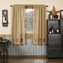 VHC Brands Stratton Primitive 63"x36" Burlap Star Panel Pair Tan Rod Pocket Appliqued Cotton Tie Back(s) Window Curtains