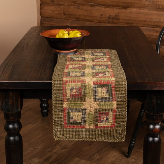 VHC Brands Tea Cabin Rustic 13"x36" Table Runner Green Patchwork Cotton Hand Quilted Rectangle Kitchen Table Decor