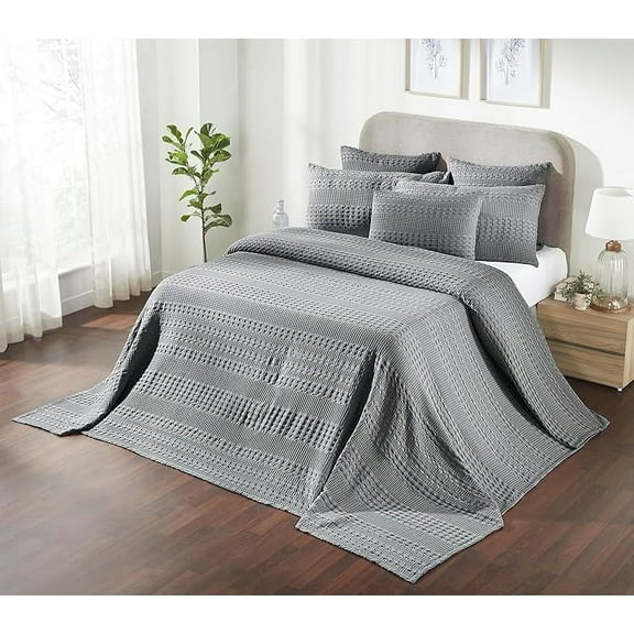 VHC Brands Waffle Weave Dark Grey Oversized King Size Blanket 120x120, Decorative Cotton Throw Blanket, Boho Farmhouse Bedroom Decor for Bed, Couch, or Sofa