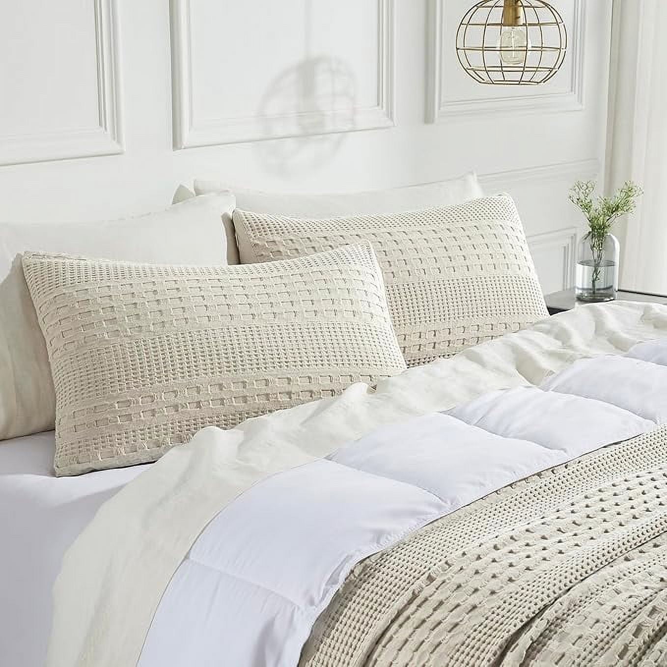 VHC Brands Waffle Weave Natural King Size Sham Set of 2 20x36