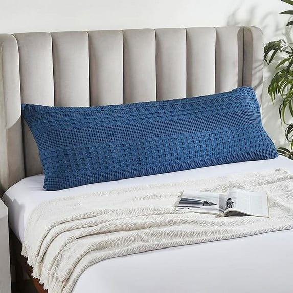 VHC Brands Waffle Weave Navy Blue Body Pillow Cover 20x54, Decorative Throw Pillow Cover/Sham, Boho Farmhouse Bedroom Decor