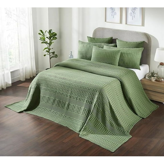 VHC Brands Waffle Weave Olive Green Oversized King Size Blanket 120x120, Decorative Cotton Throw Blanket, Boho Farmhouse Bedroom Decor for Bed, Couch, or Sofa