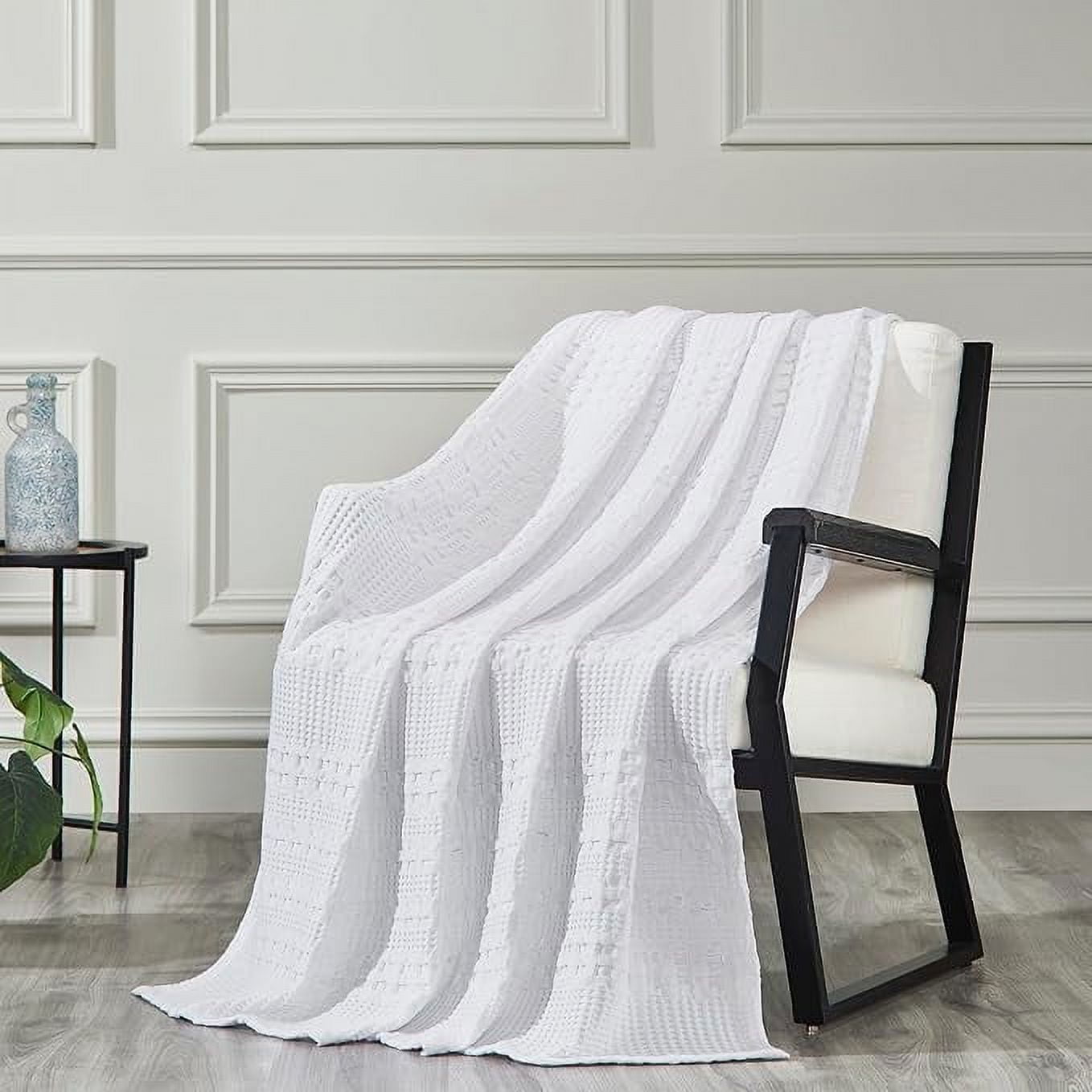 White Cotton Waffle Weave Throw Blanket 50x60