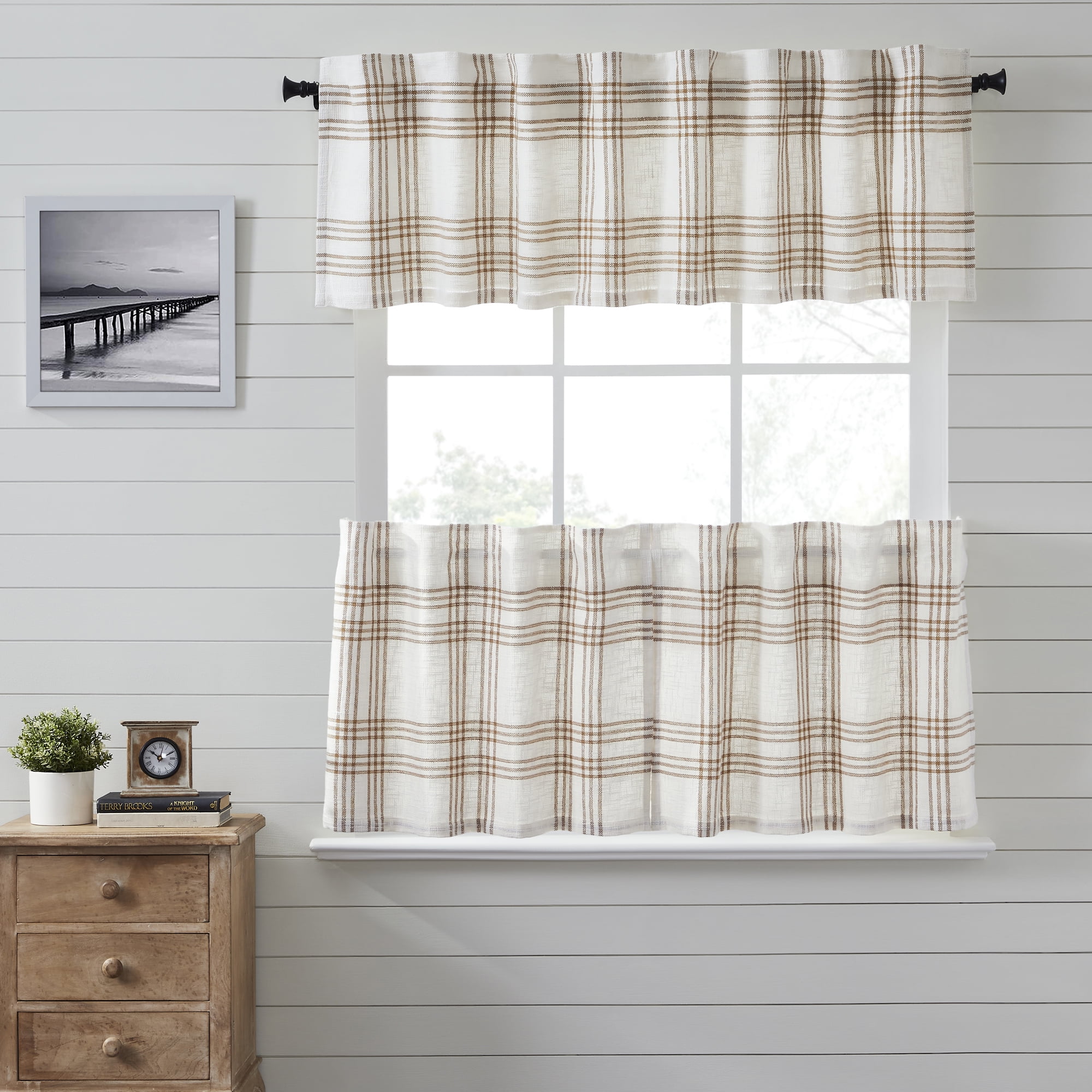VHC Brands Stratton Burlap Applique Star Tier Curtain - Thumbnail 2
