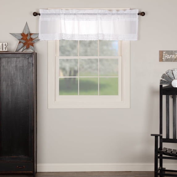 VHC Brands Farmhouse 16"x60" Valance White Rod Pocket Kitchen Window Curtains