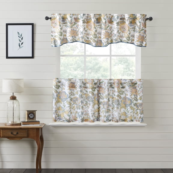 VHC Brands Wilder 3 PC Dusty Blue Curtain Set (1 Valance 18x72 and 2 Tier 24x36)