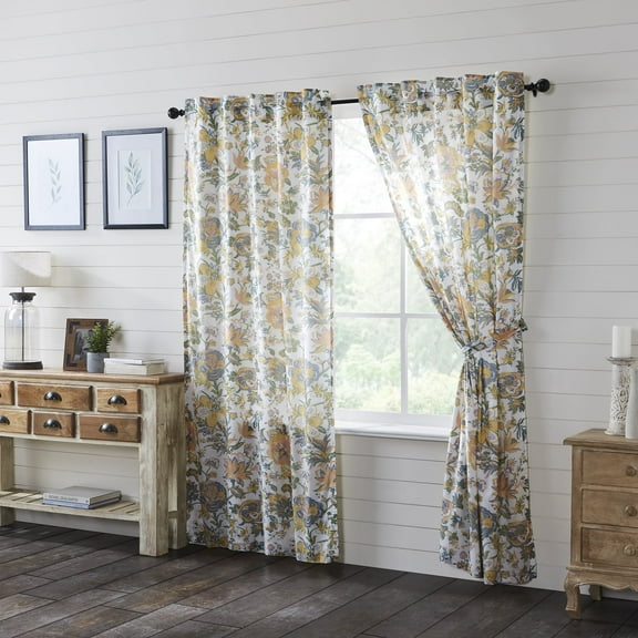 VHC Brands Wilder, Farmhouse Curtain Panels, Floral, Blue & Green, 84x40, Set of 2