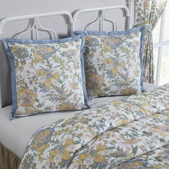 VHC Brands Wilder, Farmhouse Euro Sham, Floral, Blue & Green, 26x27