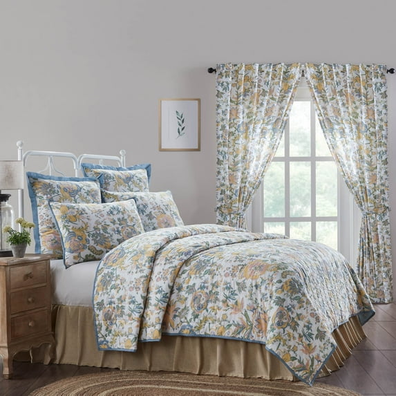 VHC Brands Wilder, Farmhouse Quilt, Reversible, Floral, Luxury King, Blue & Green, 120x105