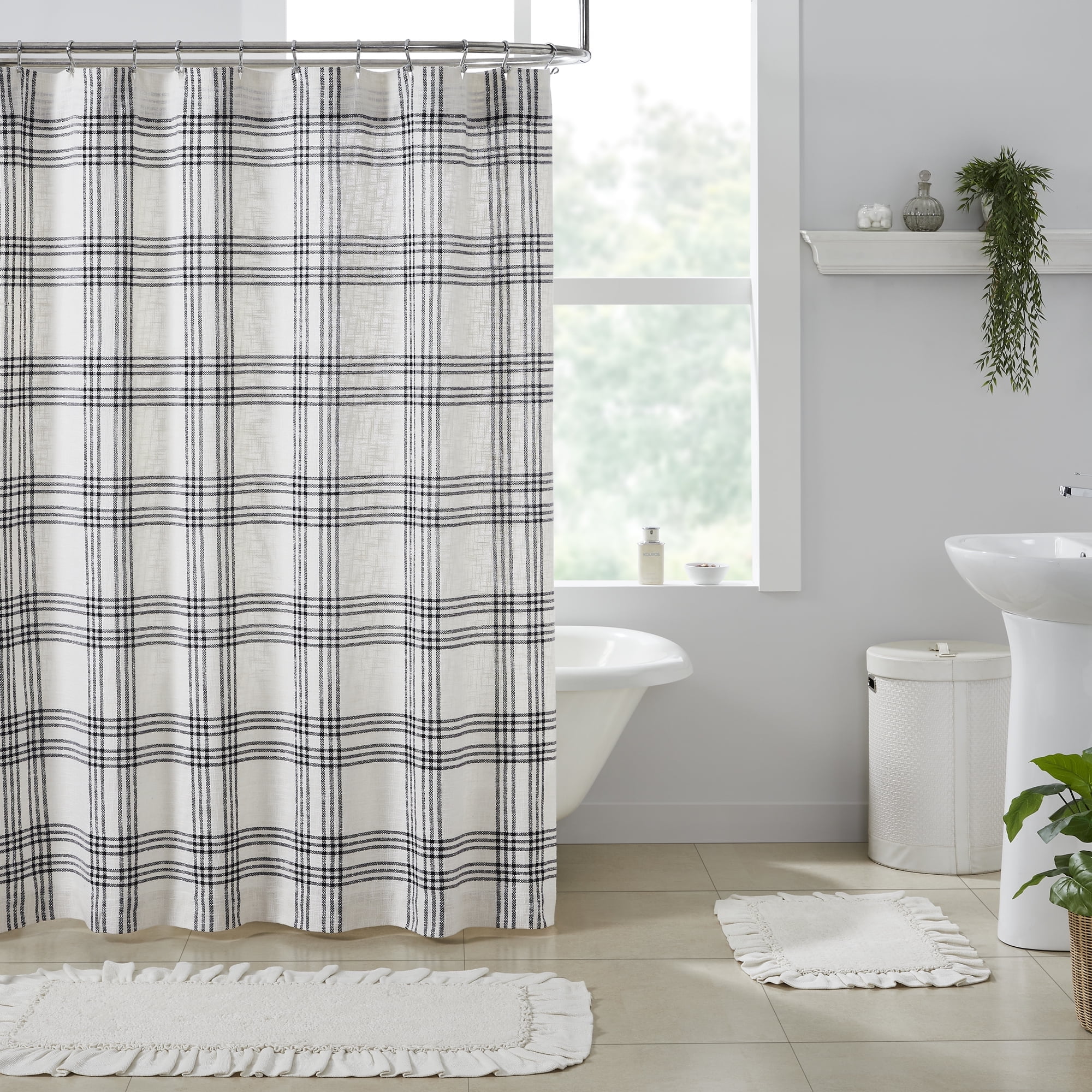 Black and White Plaid Cotton Shower Curtain 72x72