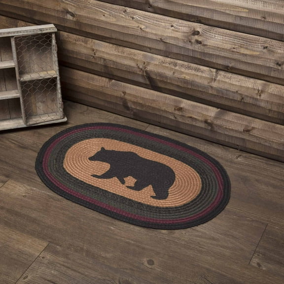 VHC Brands Wyatt Stenciled Bear Jute Rug Oval w/Pad 20x30