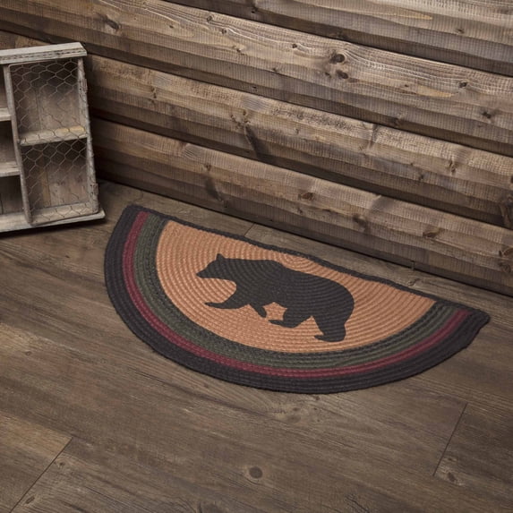VHC Brands Wyatt Stenciled Bear Jute Rug Half Circle w/Pad 16.5x33