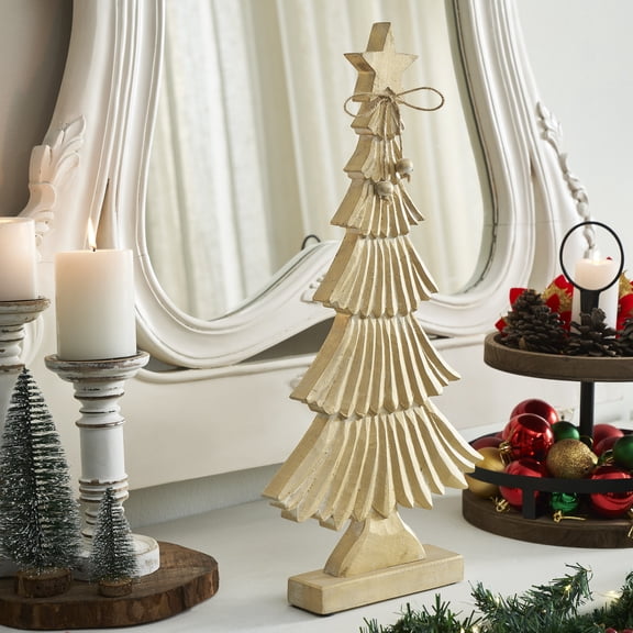 VHC Brands Yuletide Glow Brushed Gold Wooden Tree 17x8x2