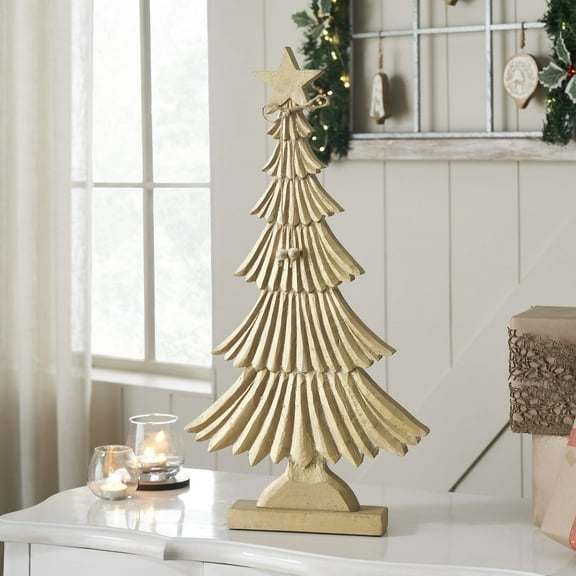 VHC Brands Yuletide Glow Brushed Gold Wooden Tree 24.5x12.75x2
