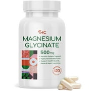 VHC Magnesium Glycinate Supplement 500mg, High Absorption Chelated Formula 120 Capsules, Made in USA