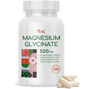 VHC Magnesium Glycinate Supplement 500mg, High Absorption Chelated Formula 120 Capsules, Made in USA