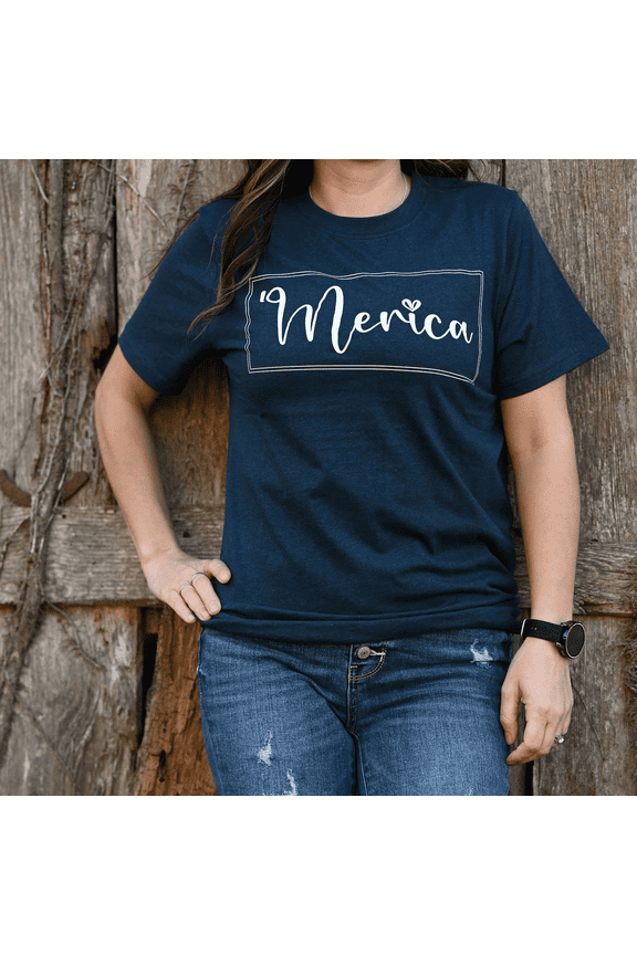 VHC Merica T-Shirt, Navy Melange S to 2XL Unisex Tee (Small)