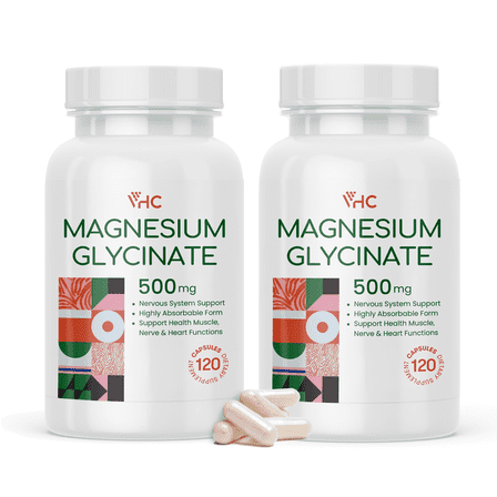 VHC Pure Magnesium Glycinate 500mg 240 Capsules, High Absorption Chelated Formula Made in USA