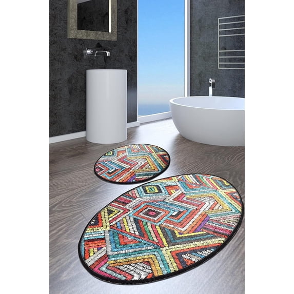 VHD Colorful 2 Pieces Non-Slip Bathroom Rug Set – Machine-Washable Bath Mats, Digital, Water Repellent, Bath Rugs for Bathroom Floor and Under The Sink 20''x 24'' & 24''x 40'' / 60x100 cm & 60x50 cm