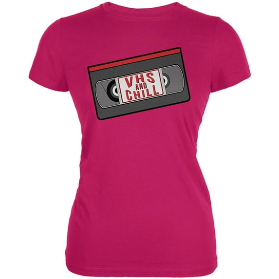 VHS And Chill Funny Juniors Soft T Shirt Bright Berry SM