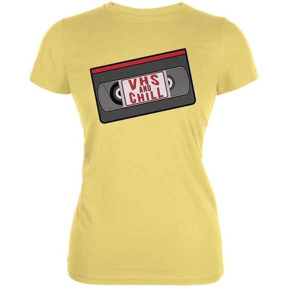 VHS And Chill Funny Juniors Soft T Shirt Yellow SM