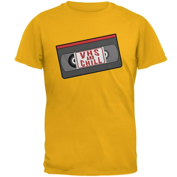 VHS And Chill Funny Mens T Shirt Gold LG