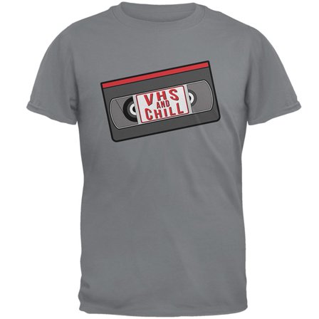 VHS And Chill Funny Mens T Shirt Gravel SM