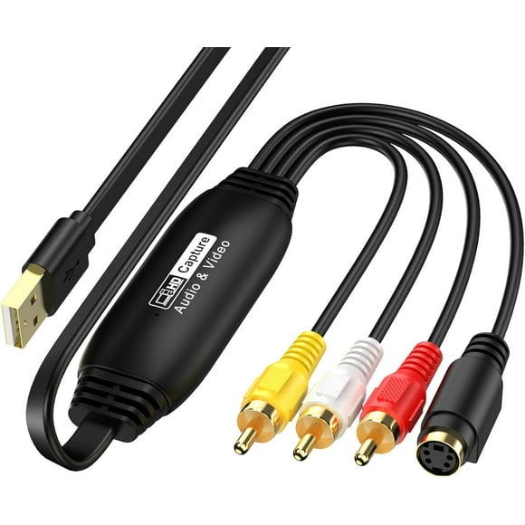 VHS to Digital Converter, USB Video Capture Card, RCA AV to USB Audio Video Transfer Grabber, Convert Analog VHS VCR to Digital Adapter for PC DV Camera DSLR DVD Compatible Windows Mac OS