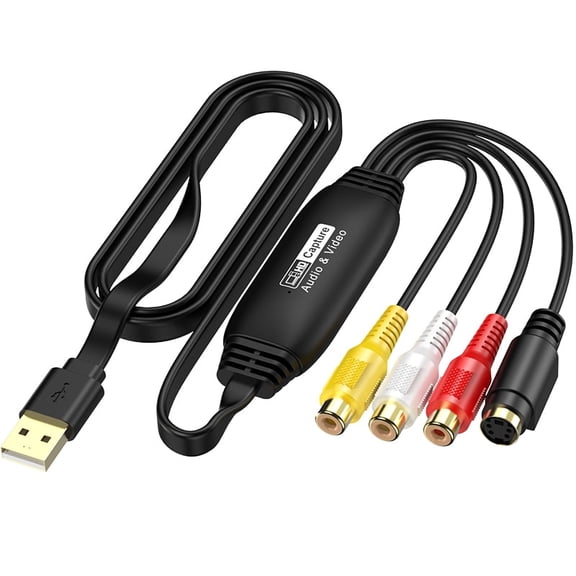 VHS to Digital Converter, USB2.0 Video Cpture Card, 1080 Video Capture Devic RCA AV to USB Audio Video Converter, Convert VHS VCR DVD to Digital Adapter, Compatible with Windows, Mac OS