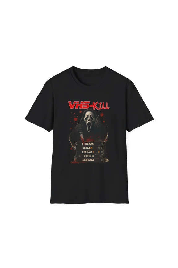 VHS and Kill Unisex Softstyle T-Shirt, Ghostface Scream Movie Tee,